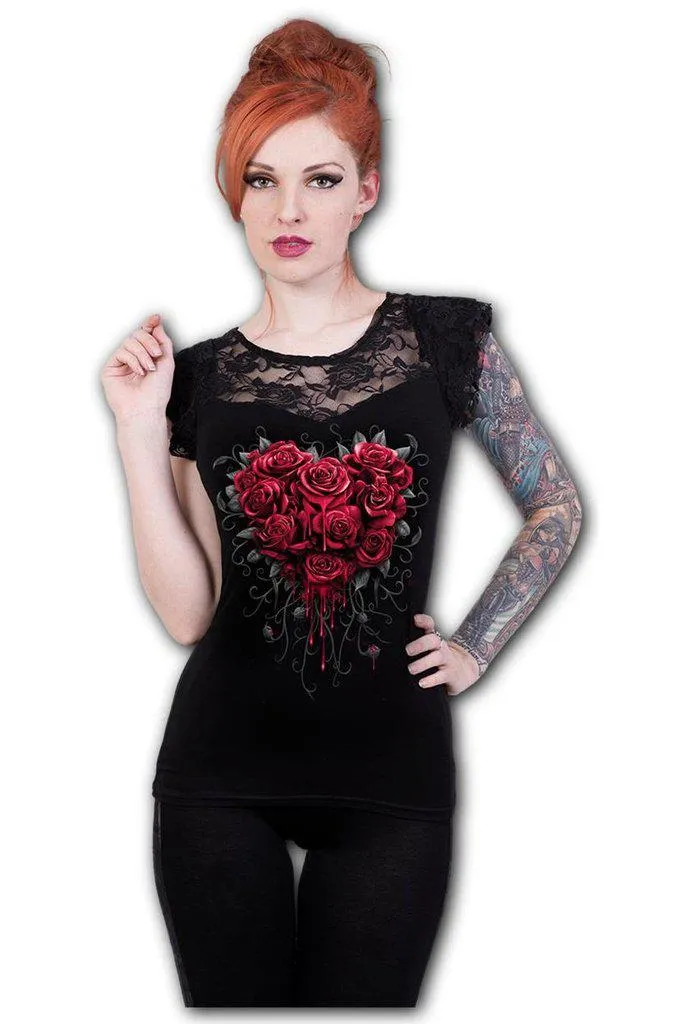 Bleeding Heart - Lace Layered Cap Sleeve Top Black