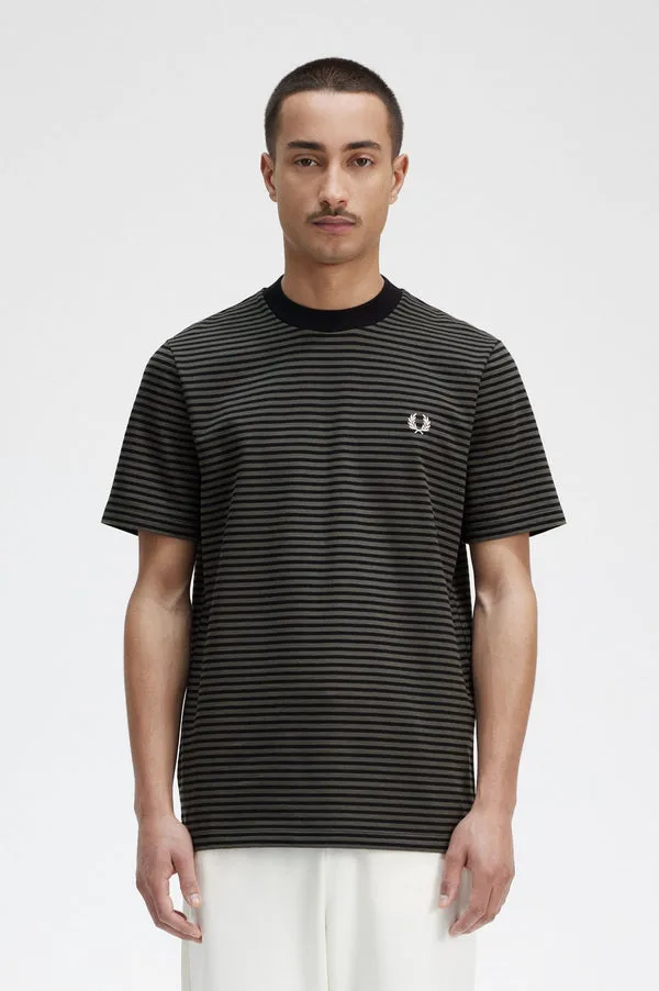 Fred Perry Fine Stripe Heavyweight T-Shirt - Black / Field Green