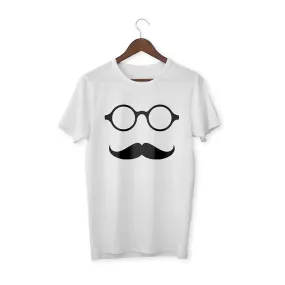 Glass with mustache White Unisex T-Shirt