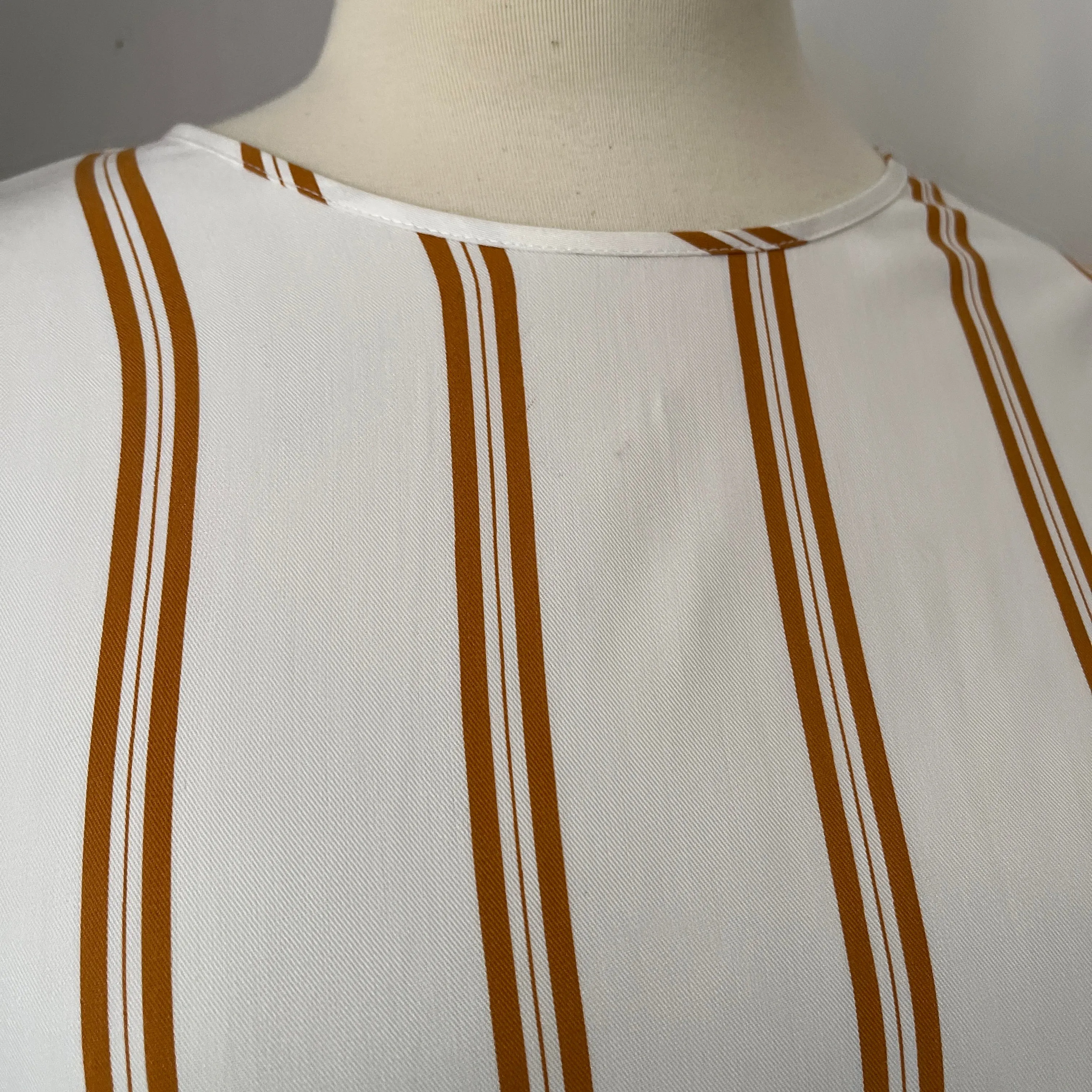 Mango White & Brown Striped Elbow-length Sleeves Top | Brand New |