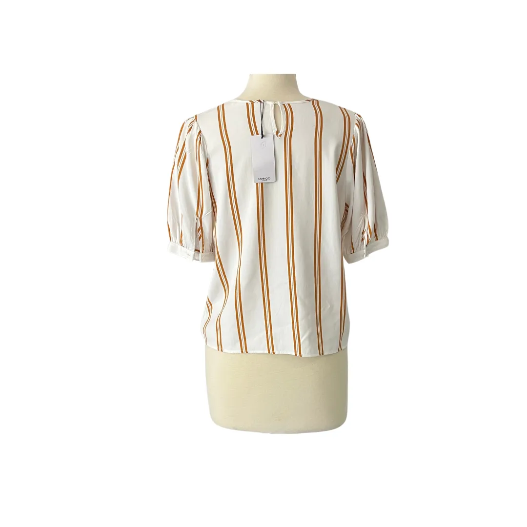 Mango White & Brown Striped Elbow-length Sleeves Top | Brand New |