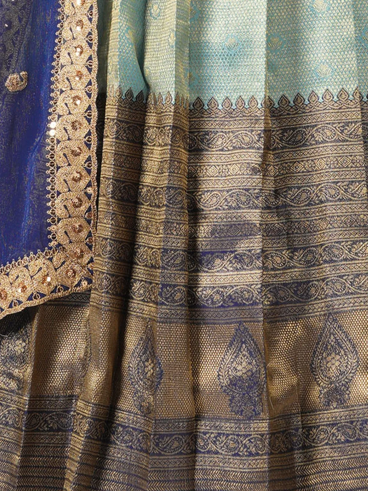 Odette Sea Green Banarasi Silk Woven Stitched Gown  for Women