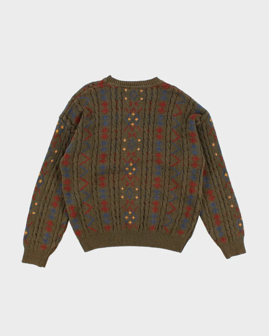 Vintage men's green pattern knit jumper - L