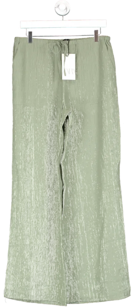 ZARA Green Crimpled Wide Leg Trousers UK M